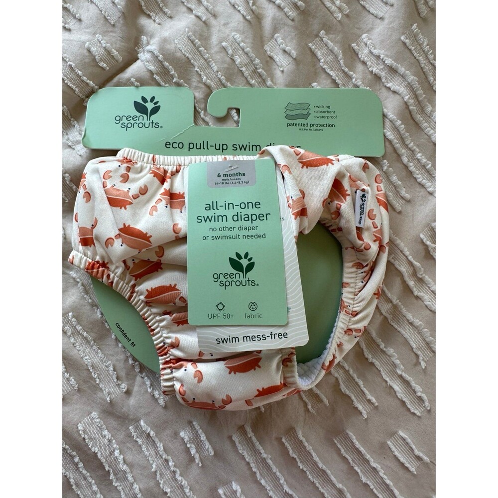 NWT Green Sprouts UPF 50+ Crab Print All In One Eco Pull Up Swim Diaper 6M